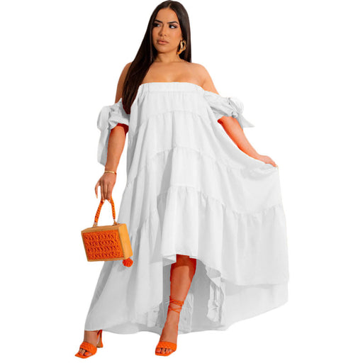 Color-White-Spring Summer Women Clothing Sexy Off The Shoulder Large Swing Dress-Fancey Boutique