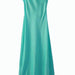 Color-Turquoise-Spring Summer Back Hollow Out Cutout Design Silk Satin Texture Slit Dress-Fancey Boutique