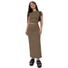 Summer Solid Color Round Neck Short Sleeve Top Women Casual Skirt Set-Khaki-Fancey Boutique