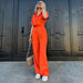 Color-Orange-Women Short Summer Clothing Cropped Short Sleeve Top Trousers Two Piece Set-Fancey Boutique