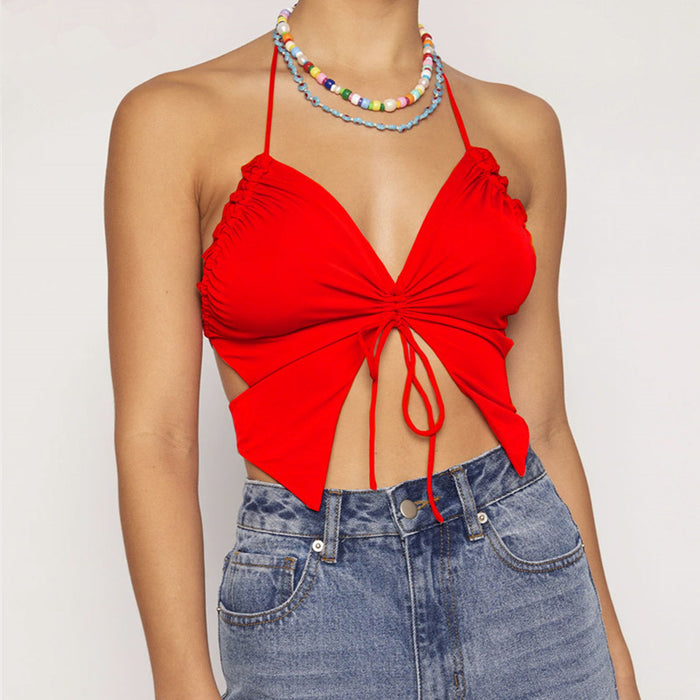 Color-Red-Summer Top Tube Top Butterfly Design Sexy sexy Wrapped Chest Vest for Women-Fancey Boutique