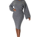 Color-Gray-WomenClothing Dress Long Sleeve Solid Color Dress Autumn-Fancey Boutique