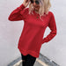Color-Burgundy-Women Clothing Autumn Winter Sweaters Women round Neck Button Solid Color Split Sweater-Fancey Boutique