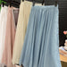 Lazy Yamamoto Cotton Linen Skirt for Women Summer Pleated High Waist Big Swing Umbrella Skirt Mid Length Skirt-Blue-Fancey Boutique