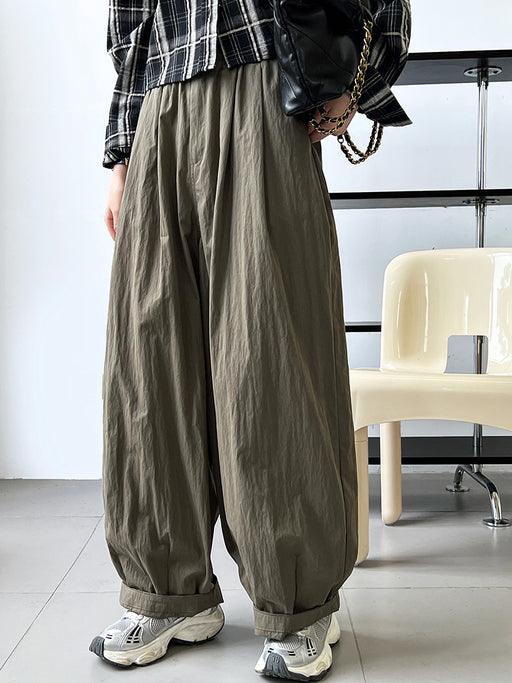 Color-blackish green-Japanese Minimalist Profile Casual Pants Women Spring Autumn High Waist Loose Casual Straight Leg Wide Leg Overalls-Fancey Boutique