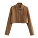 Color-Dark Brown-High Waist Short College Blouse Women Top Summer Polo Collar Single Shirt-Fancey Boutique