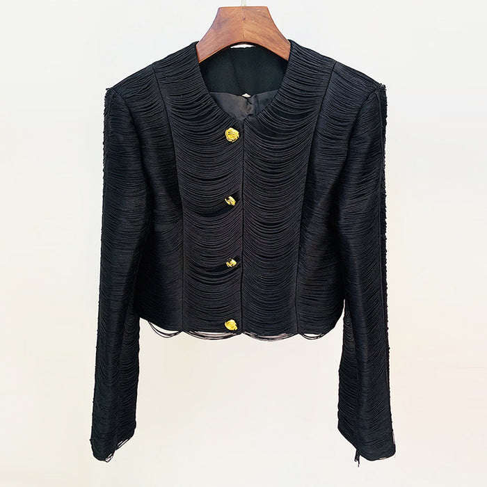 Color-Black Coat-Stars Tassel Short Jacket Skirt Set Pink Black-Fancey Boutique