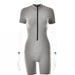 Color-Gray-Sexy Tight Jumpsuit Autumn Winter Short Sleeve Zipper Striped Bottoming Shirt for Women-Fancey Boutique