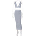 Color-Gray-Women Clothing Summer Sexy V-neck Backless Vest Slim Skirt Two Piece Suit Women-Fancey Boutique