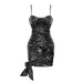 Color-Black-Summer Black Faux Leather Glossy Slip Dress Bow Floral Women Clothing Dress Hip-Fancey Boutique