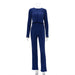 Early Autumn Chanel Long Sleeve T shirt Two Piece Slim Blue Pleated Wide Leg Trousers Suit-Navy Blue-Fancey Boutique