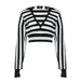 Street Hooded V Collar Contrast Color Striped Shorts Sweater Sexy Sexy Cropped Slimming Long Sleeves-Black and white-Fancey Boutique