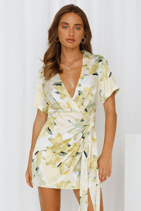 Color-Multi-Spring Summer V neck Short Sleeve Printed Lace up Waist ShortSets for Women-Fancey Boutique