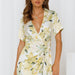 Color-Multi-Spring Summer V neck Short Sleeve Printed Lace up Waist ShortSets for Women-Fancey Boutique