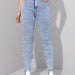 Washed Contrast Color Tappered Pencil Pants Women Elastic Skinny Slimming Denim Trousers-Light Blue-Fancey Boutique