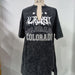 Sexy Deep V Plunge Sexy Worn Looking Washed out Casual Short Sleeve Loose Letter Graphic Print Slit Hemline at Hem Mid Length T shirt-Black-Fancey Boutique