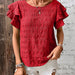 Women Clothing Summer Double Layer Ruffle Sleeve round Neck Elegant Pullover T shirt for Women-Red-Fancey Boutique