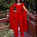 Color-Red-Women Clothing Office V Neck Top Wide Leg Pants Two Piece Set Africa Suit-Fancey Boutique