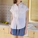 Summer French Niche Design Pure Linen Shirt Simple Comfortable Loose Lapels Short Sleeve Shirt for Women-Fancey Boutique