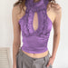 Private Clothing Socialite Lace Cutout Sleeveless Stand Collar Short Top Vest Women All Match-Purple-Fancey Boutique