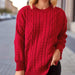 Color-Burgundy-Autumn Winter Retro Vertical Stripes Twist Round Neck Long Sleeve Knitted Pullover Thick Needle Sweater Women-Fancey Boutique