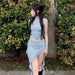Socialite Shiny Sleeveless Ruffles Mid Length Skirt Set Summer Cropped Top-Fancey Boutique