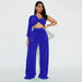 Color-Blue-Autumn Sexy Shoulder Long Sleeve Top Trousers Two Piece Set-Fancey Boutique