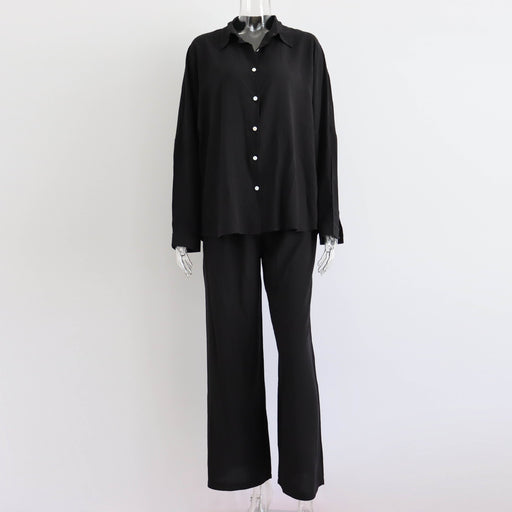Color-Black-Early Autumn Casual Suit Women Y2g Vacation Batwing Sleeve Shirt Top Straight Leg Trousers Two Piece Suit-Fancey Boutique