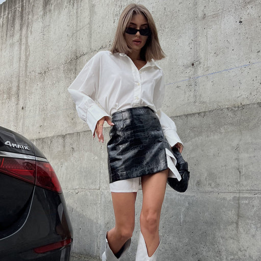 Color-Women Clothing Spring Wear a Set of Simple Loose White Shirt Waist Seal Skirt Outfit-Fancey Boutique