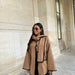 Color-Khaki-Women Color Contrast Scarf Woolen Coat Autumn Winter-Fancey Boutique