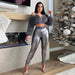 Color-Gray-Off Shoulder Long Sleeve Furry Short Top with Slim Fit Trousers Two Piece Set for Women-Fancey Boutique