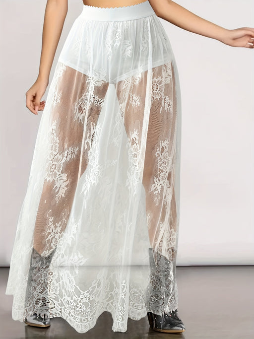 Women Clothing Summer Dark Gothic Lace See through Sexy Skirt Maxi Dress-White-Fancey Boutique