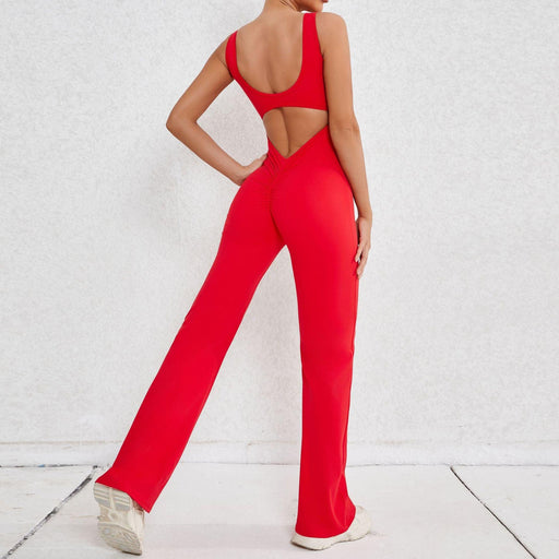 Color-Red-Autumn Sand Hollow Out Cutout Beauty Back One Piece Peach Hip Lifting Sport Workout Clothes Micro Pull Yoga Jumpsuit Jumpsuit-Fancey Boutique