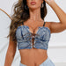 Color-Blue-Sexy Hip Hop Denim Top Bra Camisole Nightclub Lead Dance Costume Bar Stage-Fancey Boutique