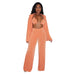 Color-Orange-Women Clothing Long-Sleeved Bikini Wide-Leg Pants Solid Color Casual Set-Fancey Boutique