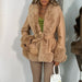 Color-Brown-Autumn Winter Faux Leather Big Fur Collar Waist Women Leather Top Slim Fit Patchwork Long Sleeve Coat Women-Fancey Boutique