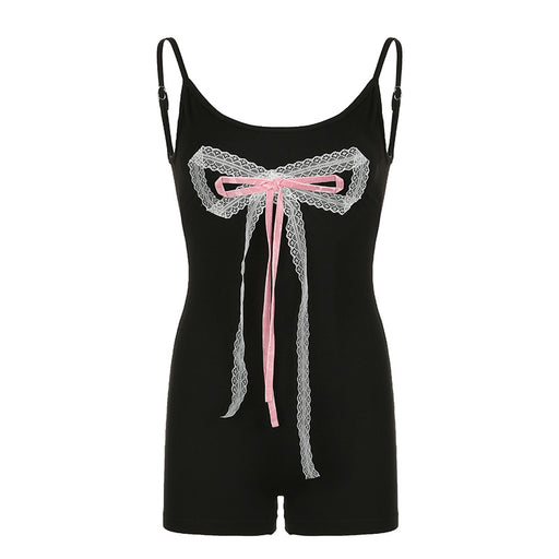 Teenage Casual Three Dimensional Bow Ribbon Stitching Dress Slim Fit Hip Spaghetti Straps Shorts-Black-Fancey Boutique