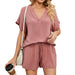 Color-Pink-Spring Summer Solid Color V Neck Loose T Shirt Shorts Home Casual Suit-Fancey Boutique