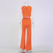 Color-Orange-Sports Can Wear Cotton Linen Sleeveless Vest Pants Pocket Solid Color Suit Ladie Homewear Pajamas-Fancey Boutique