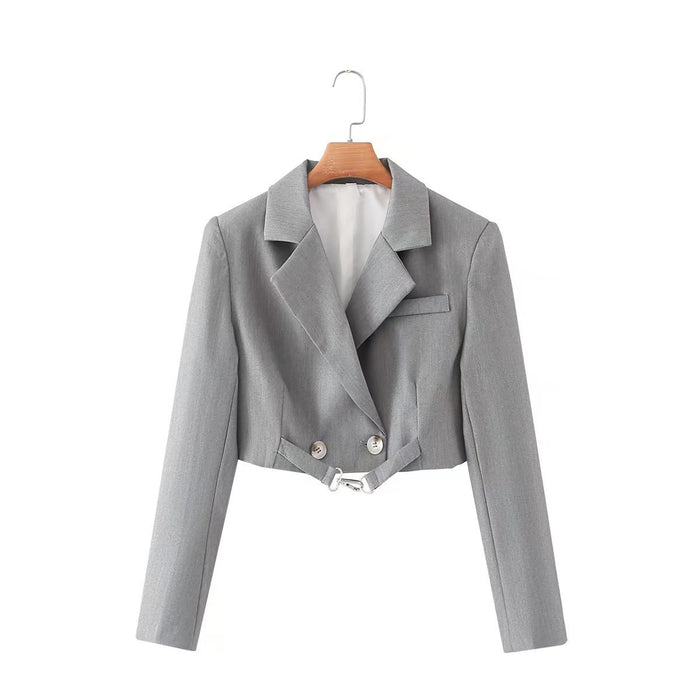 Color-Gray-Summer Women Clothing Wild Short Casual Blazer-Fancey Boutique
