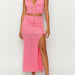 Summer Beach Cover up Suit Sexy Deep V Plunge Lace up Strap Top Split Skirt Two Piece Set-Pink-Fancey Boutique