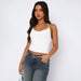 Color-White-Halterneck Vest Women Clothing Sexy Exposed Cropped Sling Bottoming Sleeveless Slim Top-Fancey Boutique