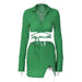 Color-Green-Women Clothing Summer Cardigan Long Sleeve Collared Top Slim Fit Short Skirt Set-Fancey Boutique