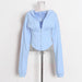 Color-Blue-Optional Women Sweater Autumn Solid Color Waist Tied Single Breasted Short Stitching Hoodie-Fancey Boutique