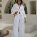 Long Sleeved Casual Suit Autumn Women Loose Casual Cotton Shirt Trousers Suit-White-Fancey Boutique