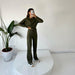 Color-Army Green-Autumn Winter Casual Set Thread round Neck Long Sleeve Top Drawstring Trousers for Women-Fancey Boutique