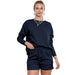 Color-Dark blue-Loose Long Sleeve Shorts Two Piece Women Autumn Stylish Simple Texture Suit-Fancey Boutique
