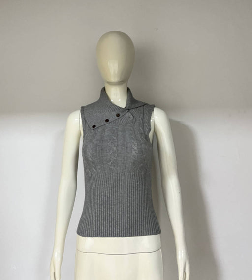 Retro Twist Knitted Slim Waist Twisted Button Turtleneck Slimming Vest Top for Women-Gray-Fancey Boutique