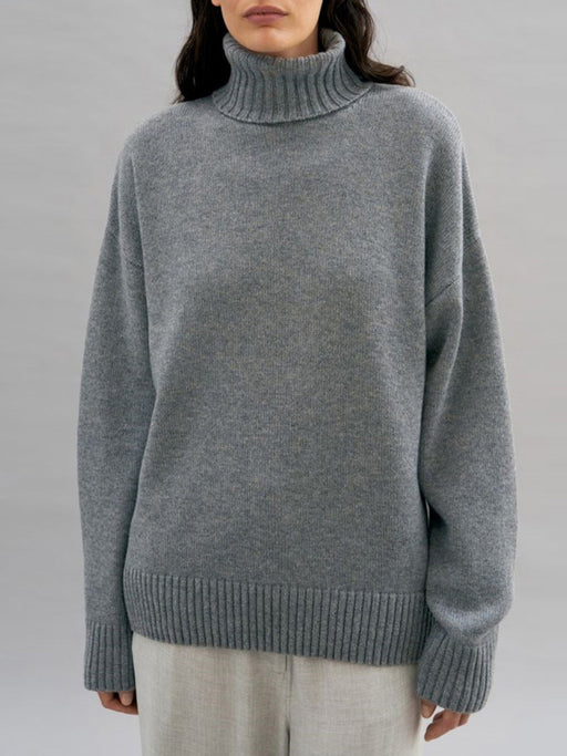 Color-Gray-Popular Solid Color Thickened Knitwear Autumn Winter Loose Turtleneck Russian Sweater-Fancey Boutique