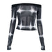 Color-Black-Trend 3D Printed Contrast Color Long Sleeves Short Mesh Top Women Slim Fit Sexy See Through-Fancey Boutique